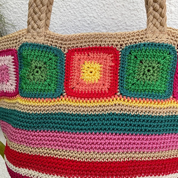 THE SAK Kenya Crocheted Multi-Colored Tote Bag NWOT - Picture 6 of 8